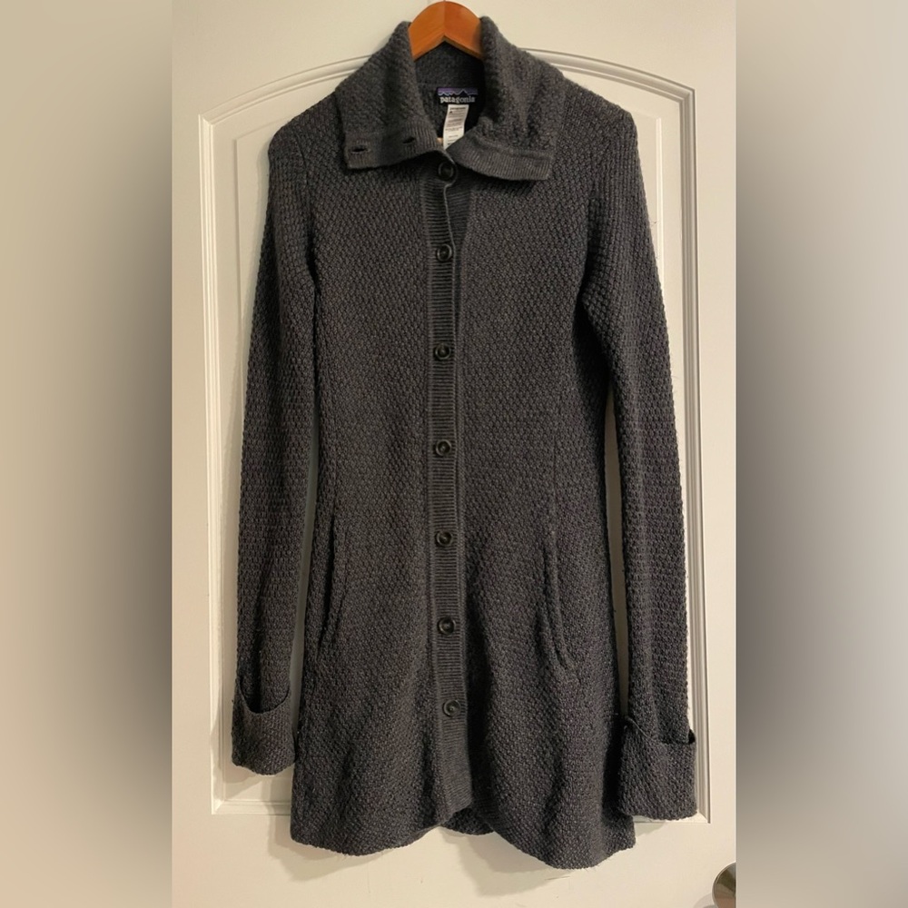 Patagonia Charcoal Women’s Merino Wool Textured Button-Front Sweater Coat